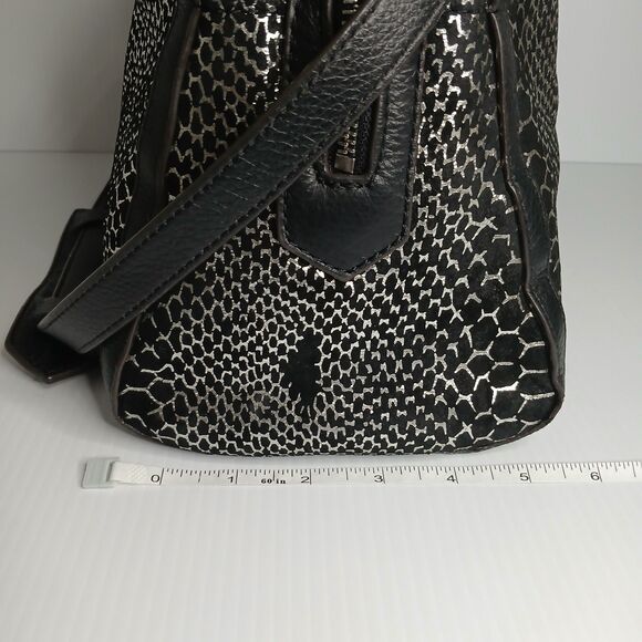 Aimee Kestenberg Leather Handbag  Black Purse Snake Print Metallic Satchel - Picture 6 of 16